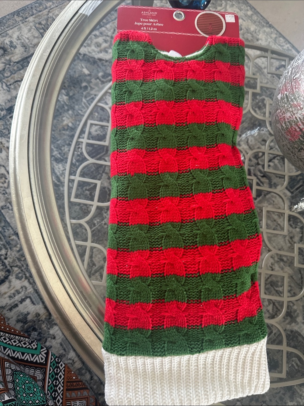 Ashland Red and Green Striped Knit Holiday Tree Skirt